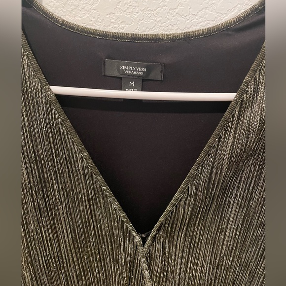 Simply Vera Vera Wang Knot-Waist Gold and Black Metallic Mini Dress Size Medium - Picture 2 of 10